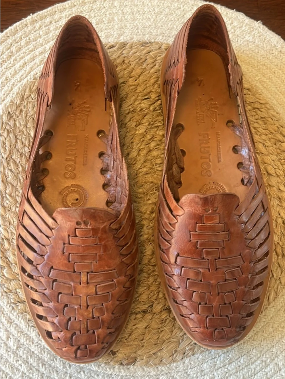 Handwoven Brown Leather Huarache Slip-Ons - Women